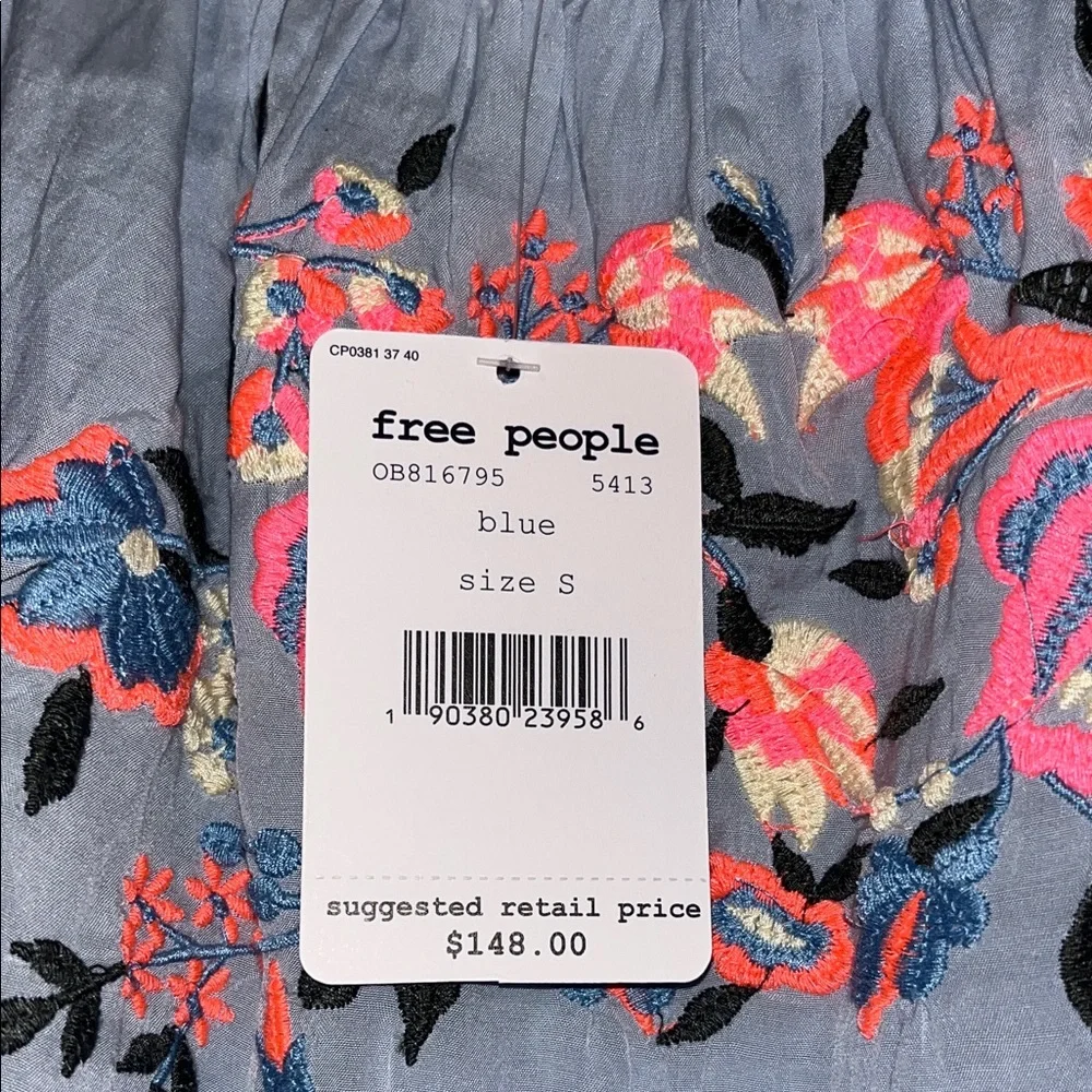 Free People Blue Floral Embroidered Dress